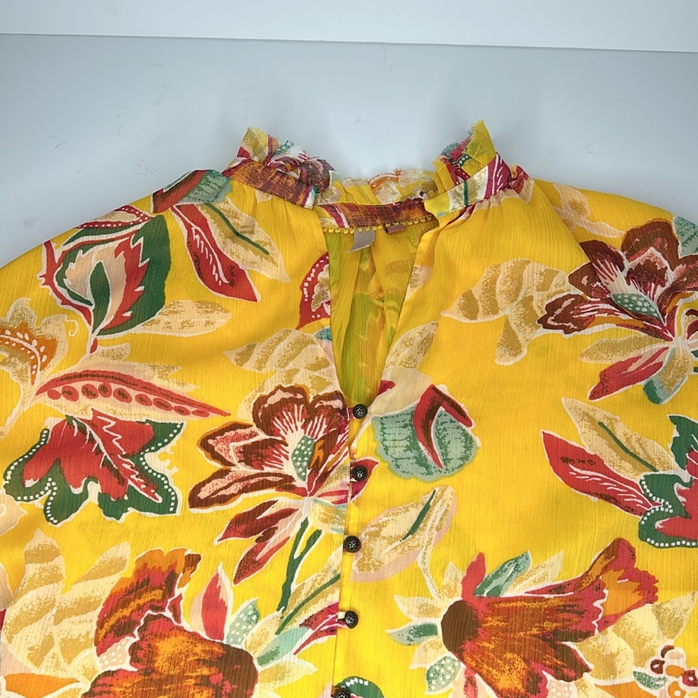 Anthropologie Yellow Floral Button-Up Blouse - Picture 8 of 15